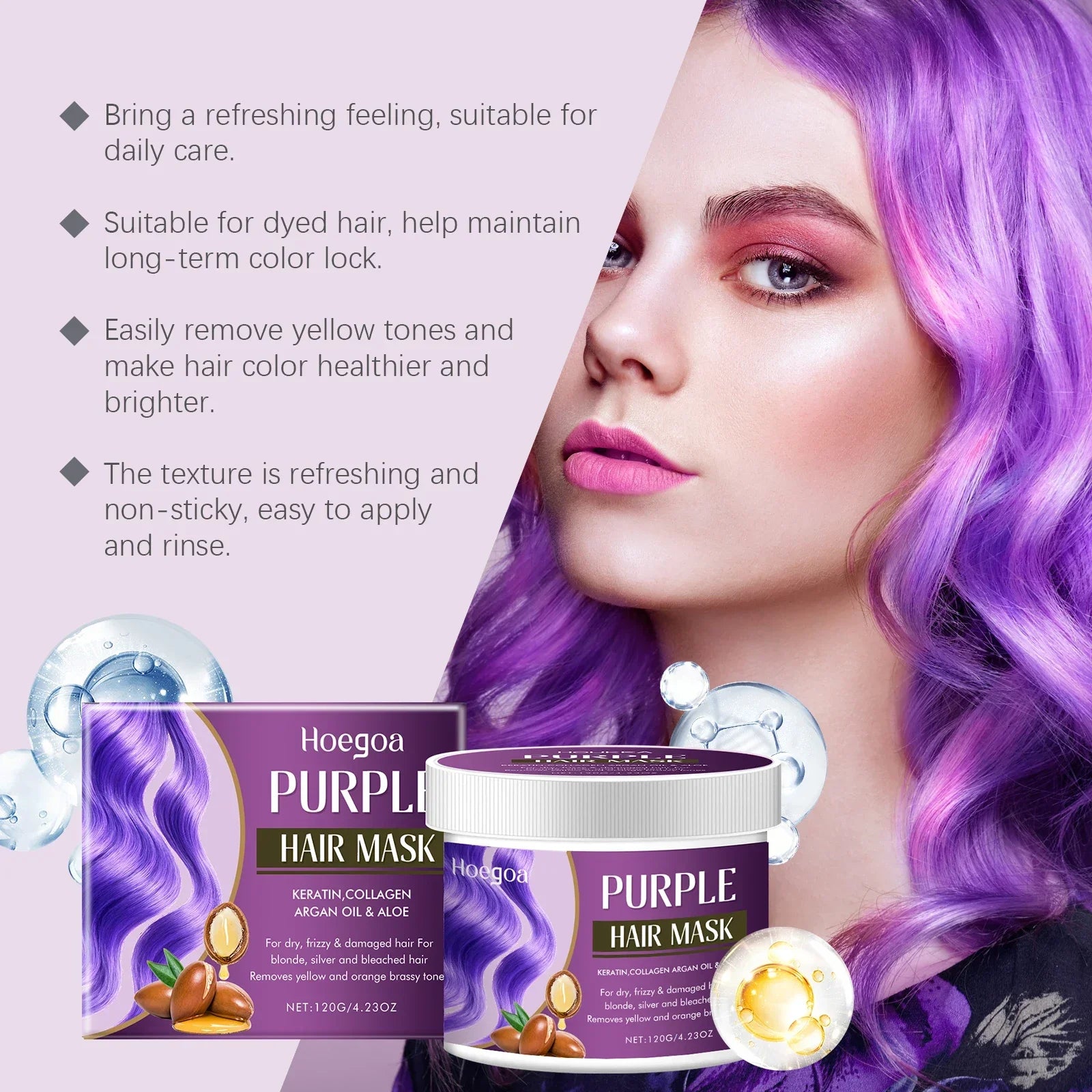 Magical Purple Hair Mask Lock Color Purple Hair Mask Cover Gray Hair Fade Yellow Suitable For Dye Care Products 120g