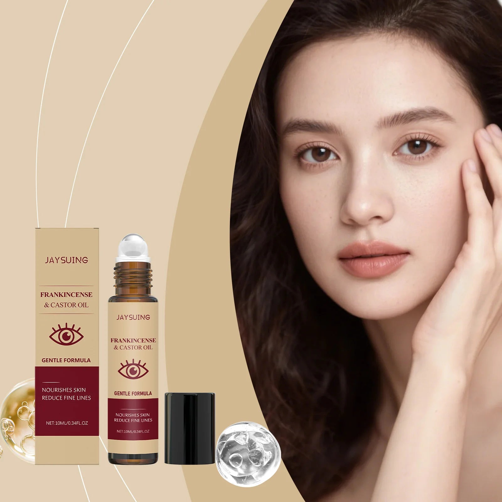 Castor Oil Eye Essence Dark Circles Eye Bags Anti-Puffiness Lift Firm Ball Massage Reduce Fine Lines Deep Nourish Eye Care Serum