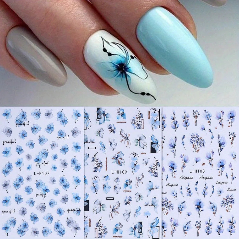 Spring and summer gradient ink flower nail stickers, used for DIY nail decoration in daily life, festivals, parties, and wedding