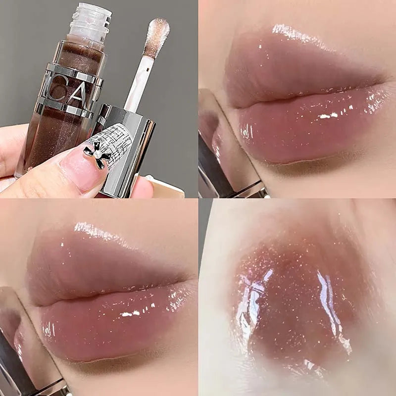 Mirror-like, moisturizing glass lip gloss with long-lasting, clear, plumping, and lip line-reducing properties. Lip gloss.