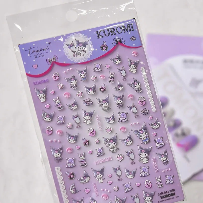 1PCS New Color Laser Hello Kitty Cartoon 5D Nail Stickers Sanrio Cinnamoroll Pochacco Nail Art Supplies DIY Nail Art Stickers