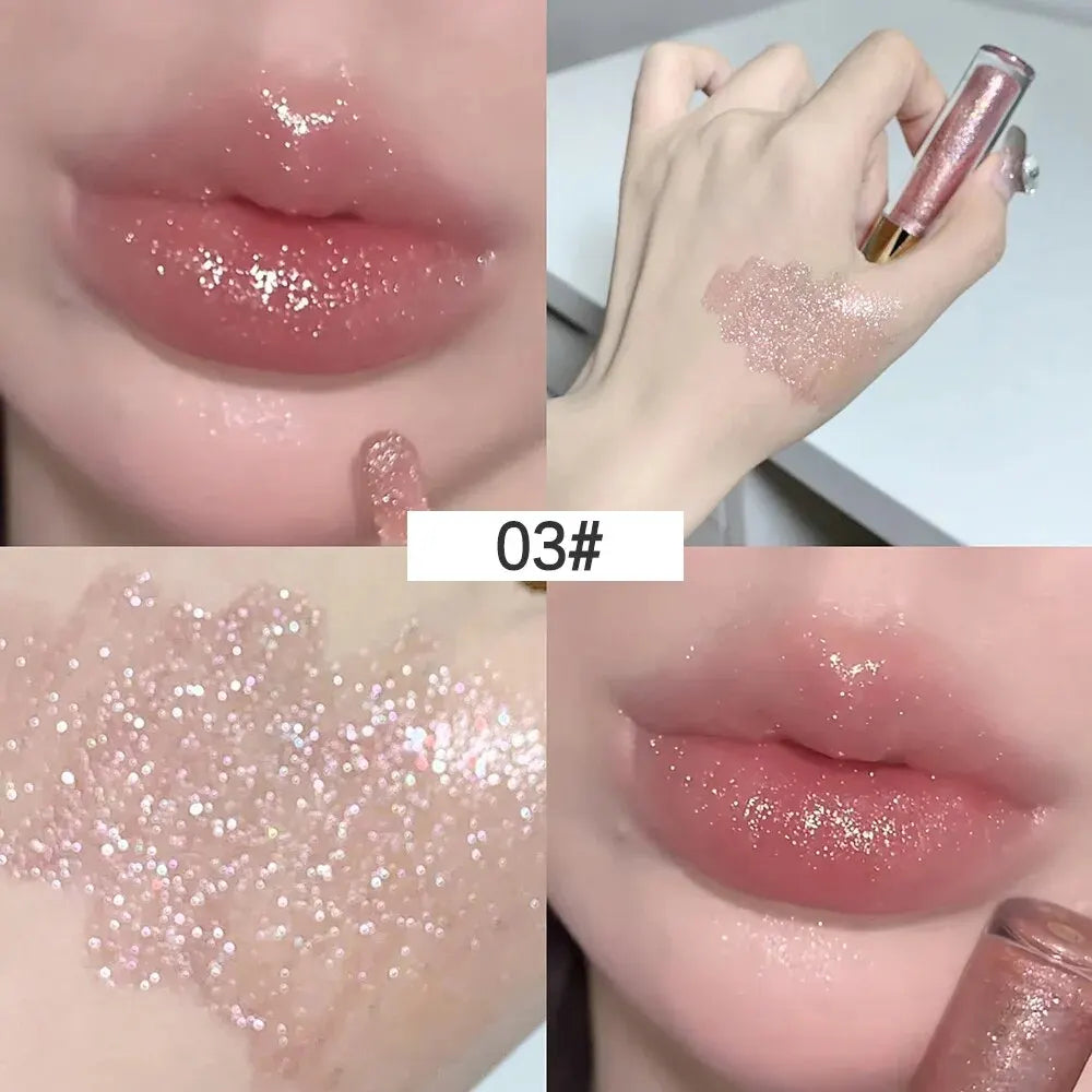 Sparkling Lip Gloss, Fine Shimmer Water-glossy Pouty Lips Moisturizing Lipstick