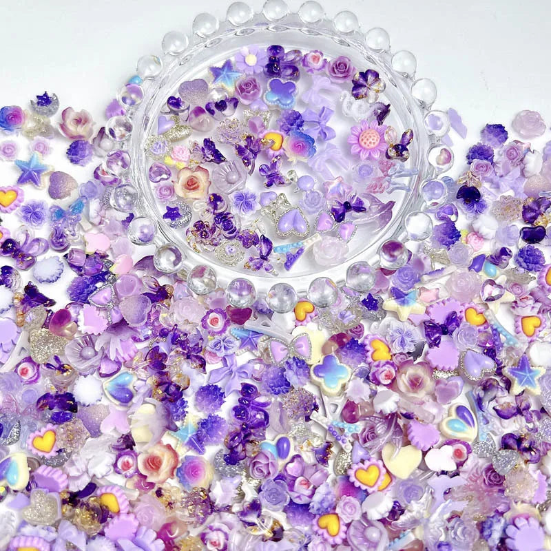100Pcs Mixed Cute Cartoon Nail Charms 3D Resin Flower Bow Fruit Nail Art Decorations Manicure DIY Phone Case Accessories