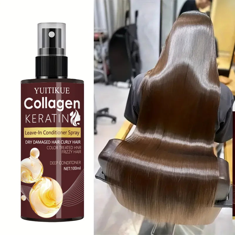 YUITIKUE Collagen Keratin Leave-In Spray for Dry/Damaged/Curly/Frizzy Hair - Deep Conditioner & Moisturizer with Visible Changes
