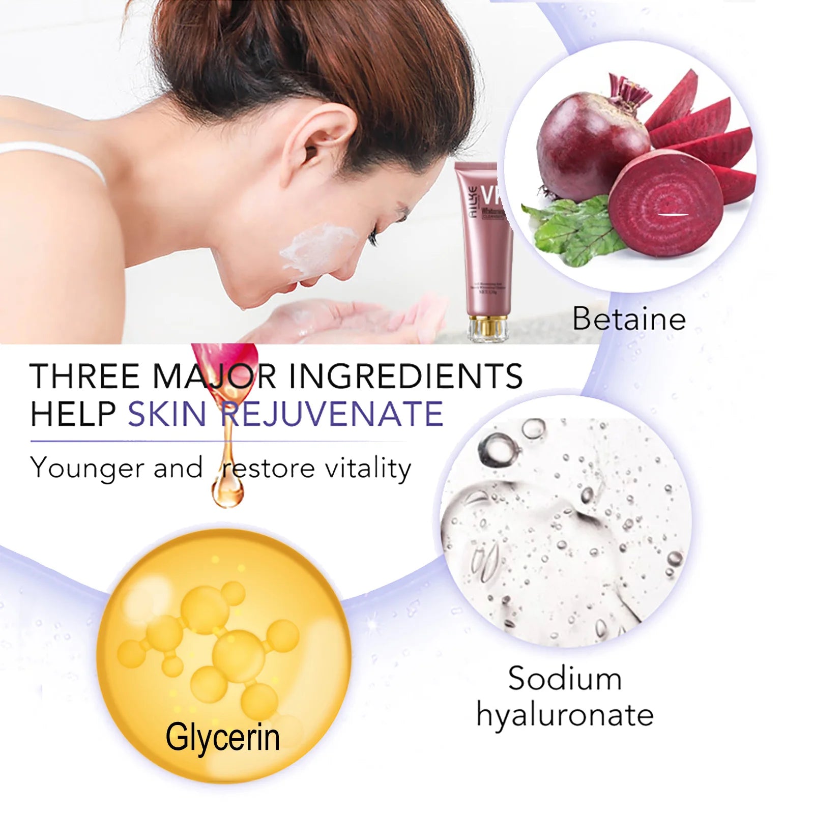 AILKE Rose Women Facial Cleanser, Lightening, Moisturizing, Anti-Wrinkles, Exfoliate, Oil Control, Gentle Clean Skin, 120ml