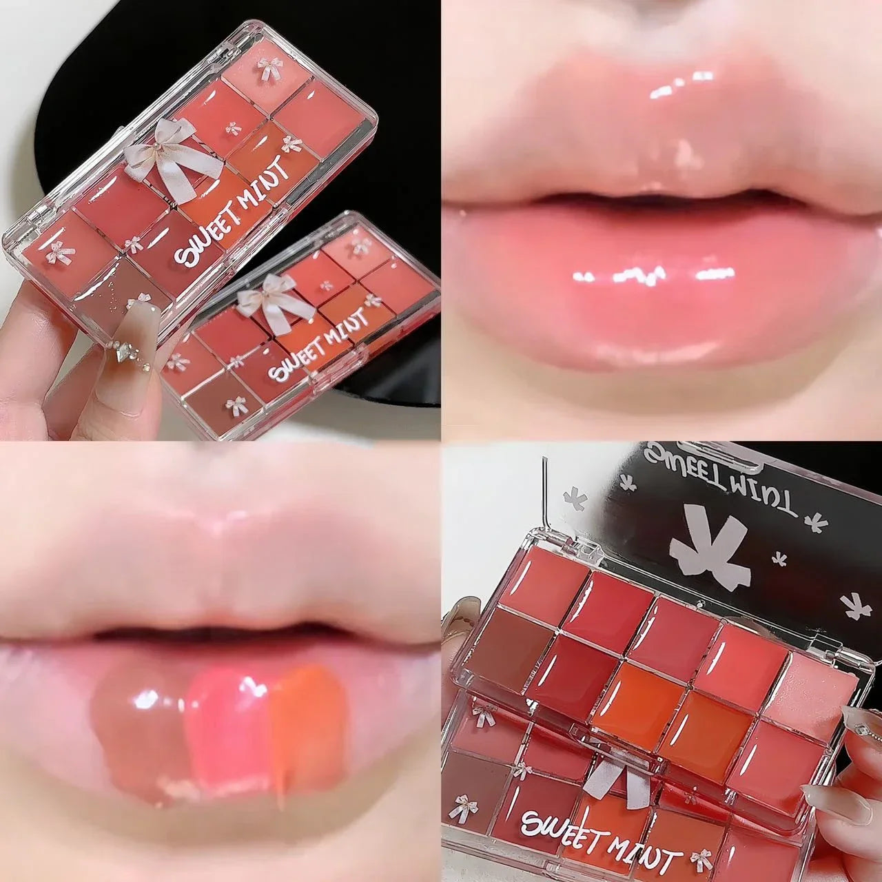 10-Color Lip Jelly Plate Mirror Crystal Lip Gloss Moisturizing Water Glass Red Orange Lip Oil Balm Sexy Plump Makeup Palette