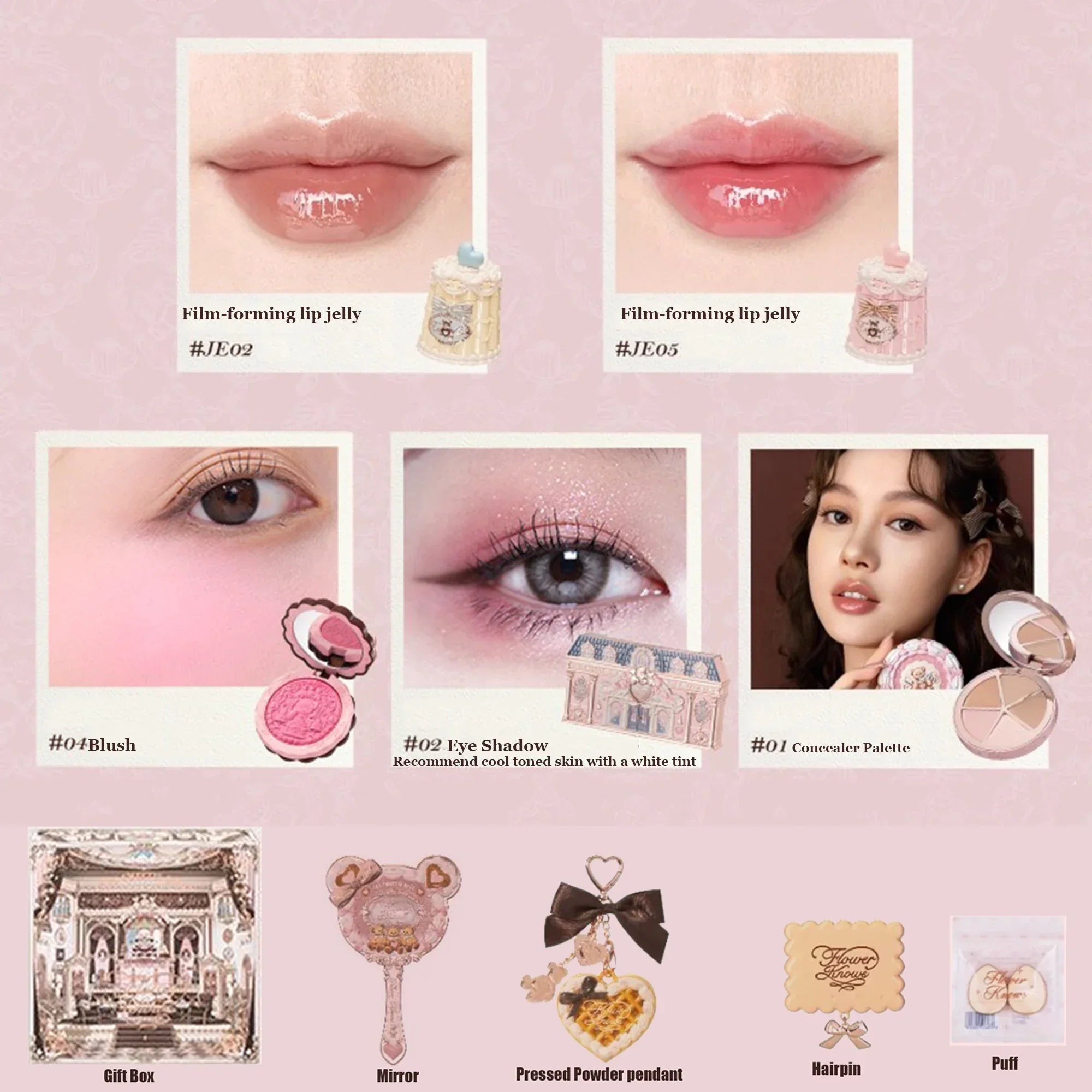 Flowerknows THE SWEETIE BEAR COLLECTION Makeup Kit Gift Set All In One Shimmer Eye Shadows Palette Blushes Lip Jelly Mystery Box