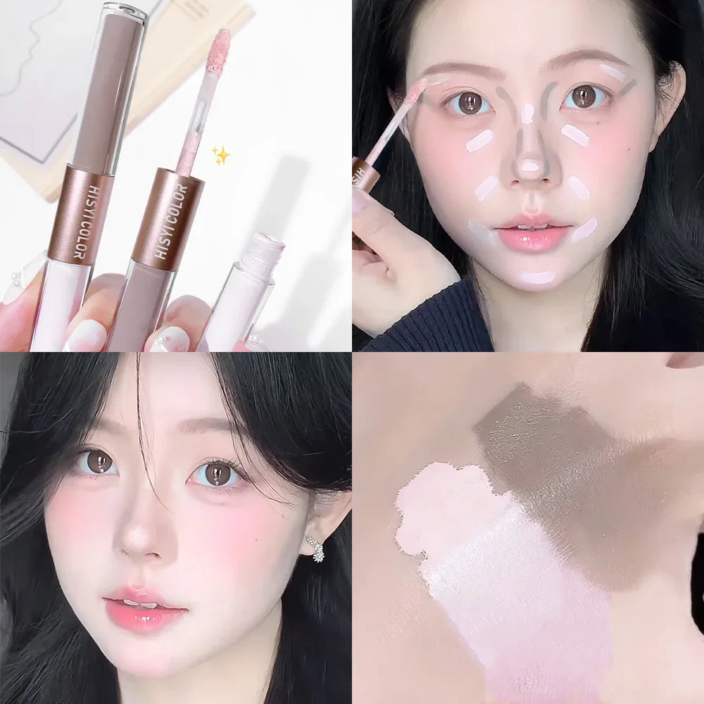 HISYI Dual-End Liquid Highlighter Pen, Skin Brightening & Contouring Stick, Natural Contour, Long-Lasting, Waterproof