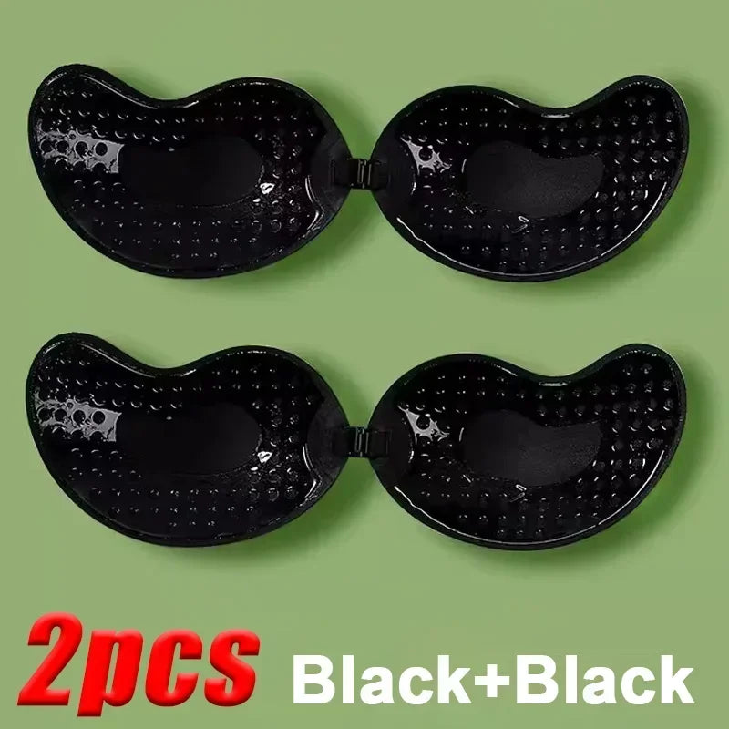 Invisible Push Up Bras Women Backless Strapless Bra Nipple Cover Front Closure Bralette Underwear Silicone Self-Adhesive Bra Pad