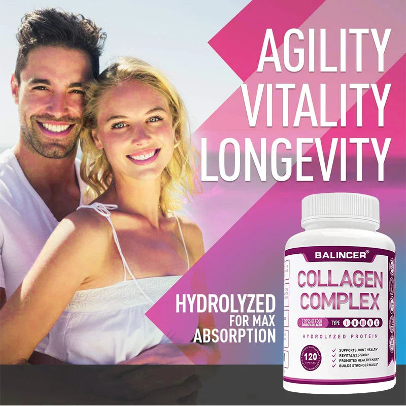 Hydrolyzed Collagen Peptides + Protein Supports Hair, Skin, Nails, Joints & Bones - Contains Type 5, I, II, III, V, X - Non-GMO