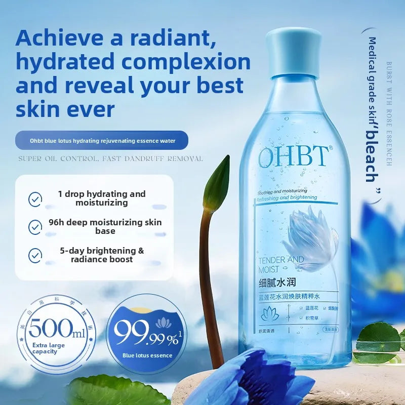 OHBT Blue Lotus Face Toner, 500ml  Deep Moisturing Nourish Essence Water, Whitening Brighten Skin Toner Large Capacity