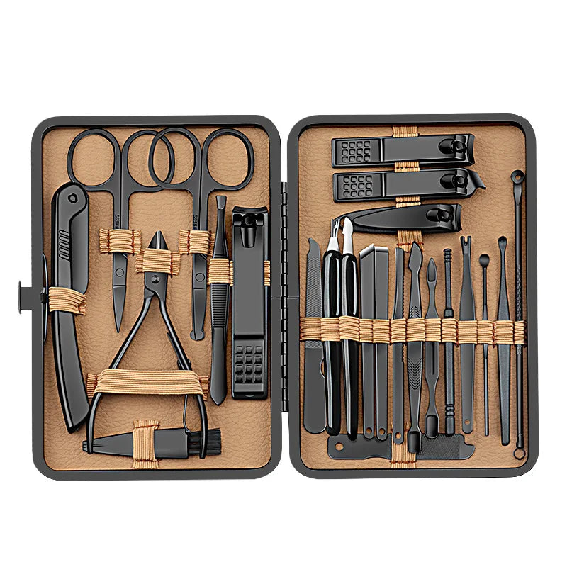 7/16/24 Pcs Brown Series Manicure Set Stainless Steel Nail Clipper Hand& Foot Trimming Tool, with Portable Exquisite Storage Box