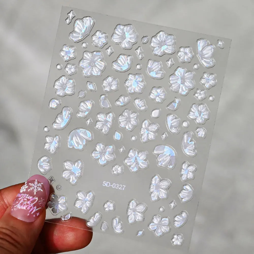 Pink Purple Aurora Shell Butterfly Nail Stickers Shiny Laser 3D Butterflies Nail Decals 8*10cm Adhesive Aurora Shell Butterfly N