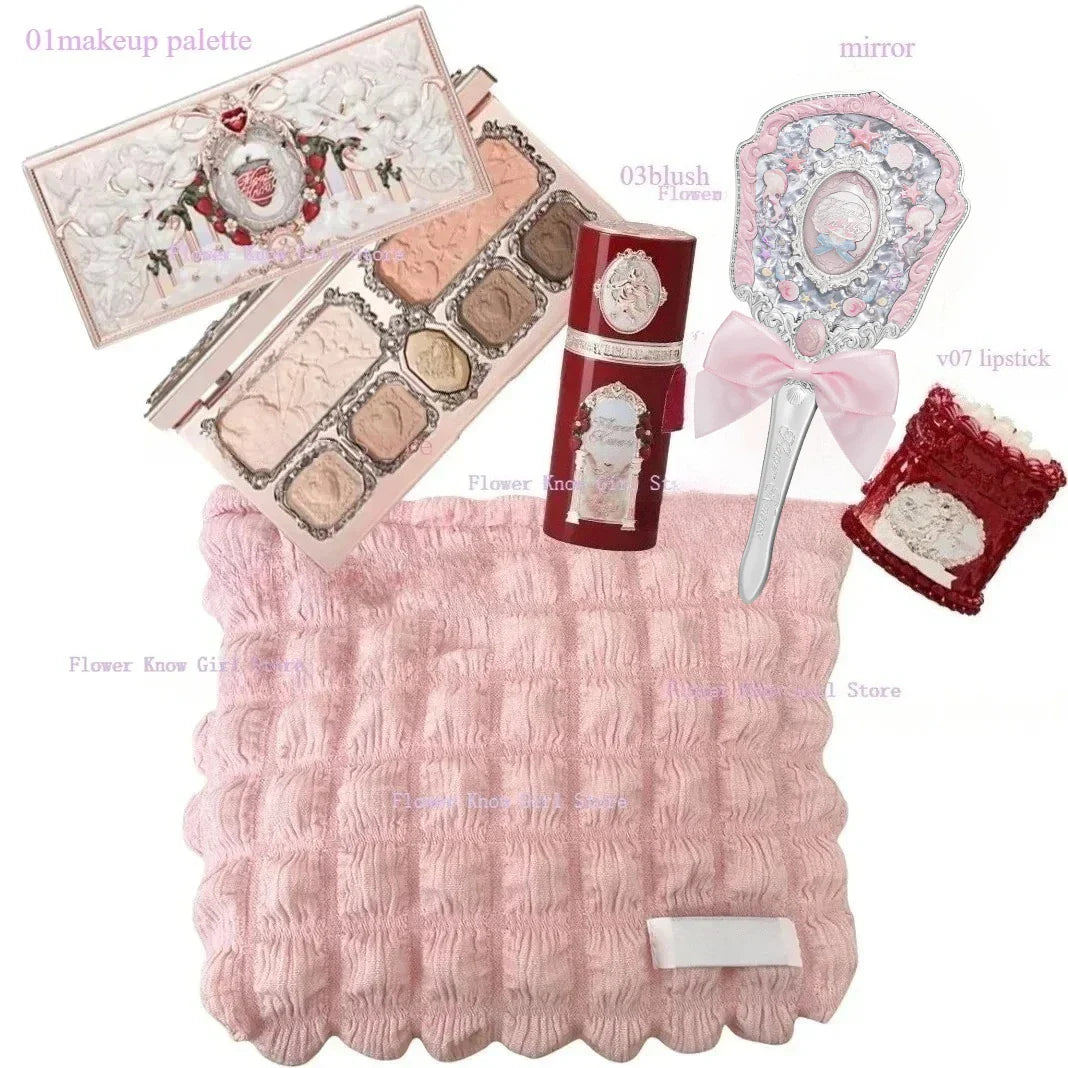 Flower Know Strawberry Cupid Makeup Gif Box Eyeshadow Liquid Cheeks Red Lips Clay Powder 9pcs/ set