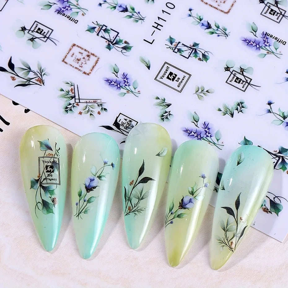 Spring and summer gradient ink flower nail stickers, used for DIY nail decoration in daily life, festivals, parties, and wedding