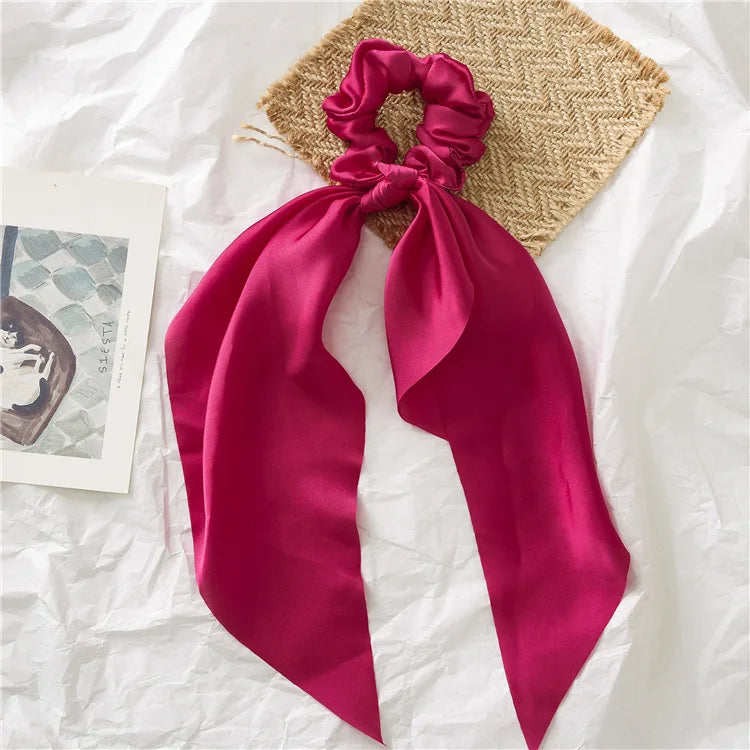 2023 Fashion Print Chiffon Long Ribbon Scrunchies Women Girls Ponytail Scarf Elastic Hair Bands Ties Hair Accessories Wholesale