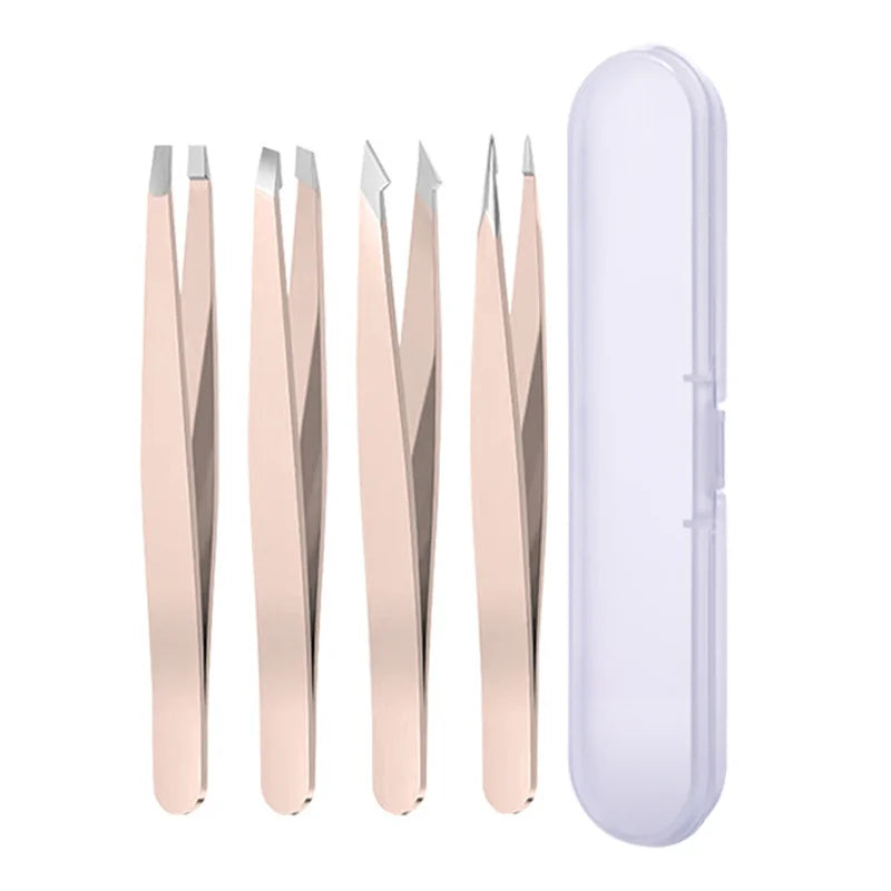 4pcs Professional Tweezers Set Stainless Steel Perfect for Grooming Eyebrow Hair Removal Splinter and Ingrown Hair Removal More