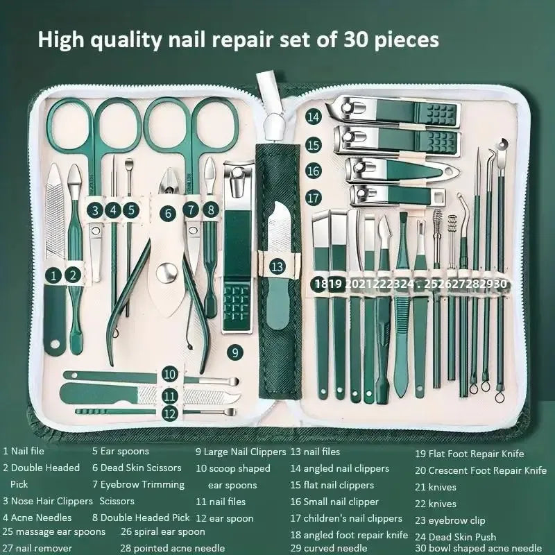 30pcs Manicure Set Portable Stainless Steel Nail Cutter Trimming Tool Beauty Pedicure Kit Finger Care Nail Clipper Scissors Set