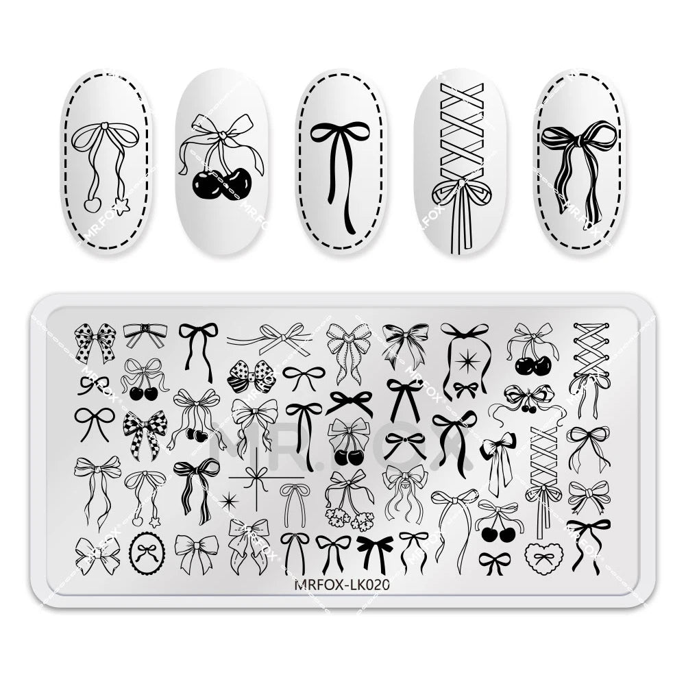 1PCS Bowknot Rectangle Nail Art Stamping Plates Cherry Pattern Stainless Steel Stencils for Nails Stamp Tools Manicure Template