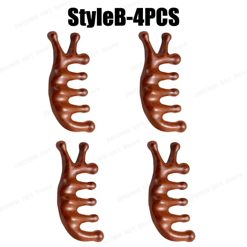 2025 New Natural Sandalwood Head Massage Five Teeth Comb Whale Comb Scalp Scraping Massager Body Massage Tools Neck Massager