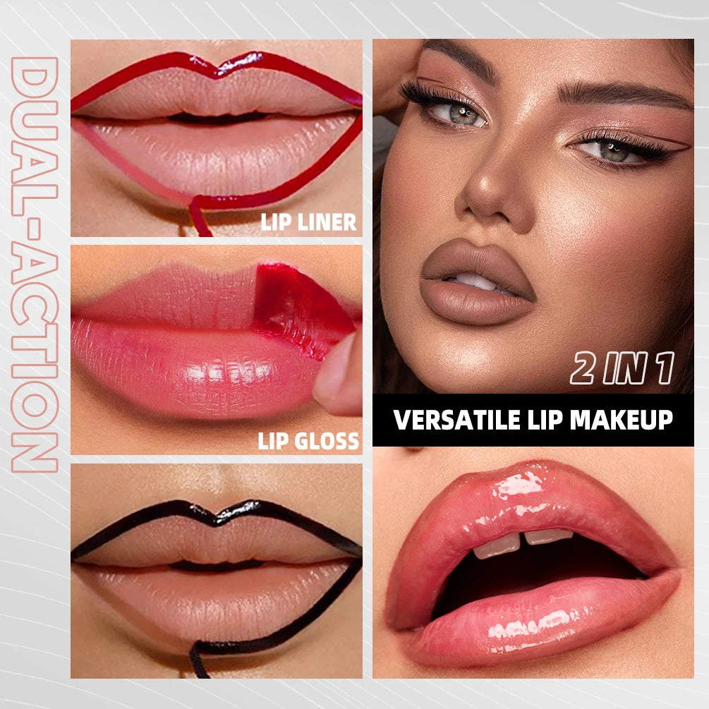 QIBEST Lipliner Peel Off Tattoo Lipgloss Waterproof Long Lasting Matte Lip Tint Brown Contour Tear-off Lip Stain Cosmetics