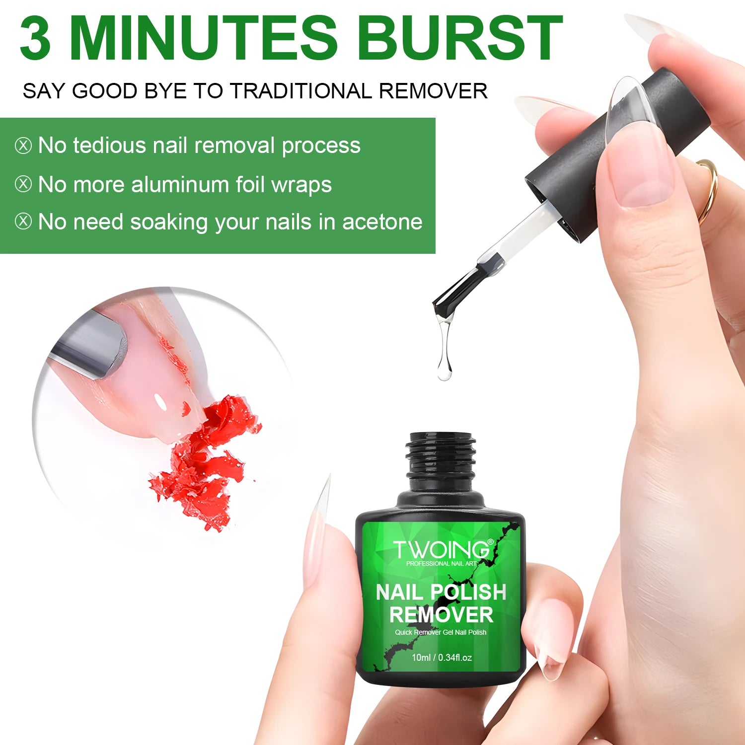 10ml Nail Polish Remover,Quickly Easily Removes Uv Gel Polishes Within 2-3 Minutes,Nail Glue Quick Remover No Need To Soak Nails