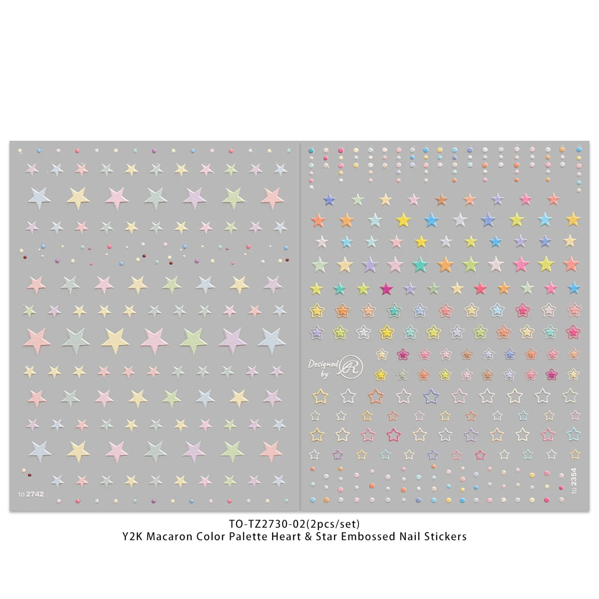 2pcs macaron color love star embossed nail art stickers, exquisite 5D, Y2K, DIY, gifts