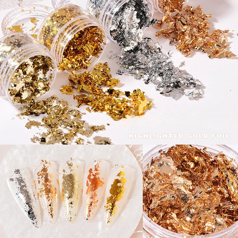 Rose Gold Silver Irregular Foil Paper Fragments Nail Art Sequin Sticker Glitter DIY Manicure UV Gel Polish Nail Decoration Tools