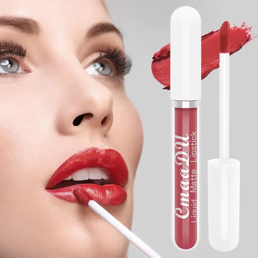 CmaaDu 1 Pcs Matte Lip Gloss Liquid Lipstick- Lip Stains with Long-Lasting Waterproof,  Adult Age Range, Red Tones Easy to Color