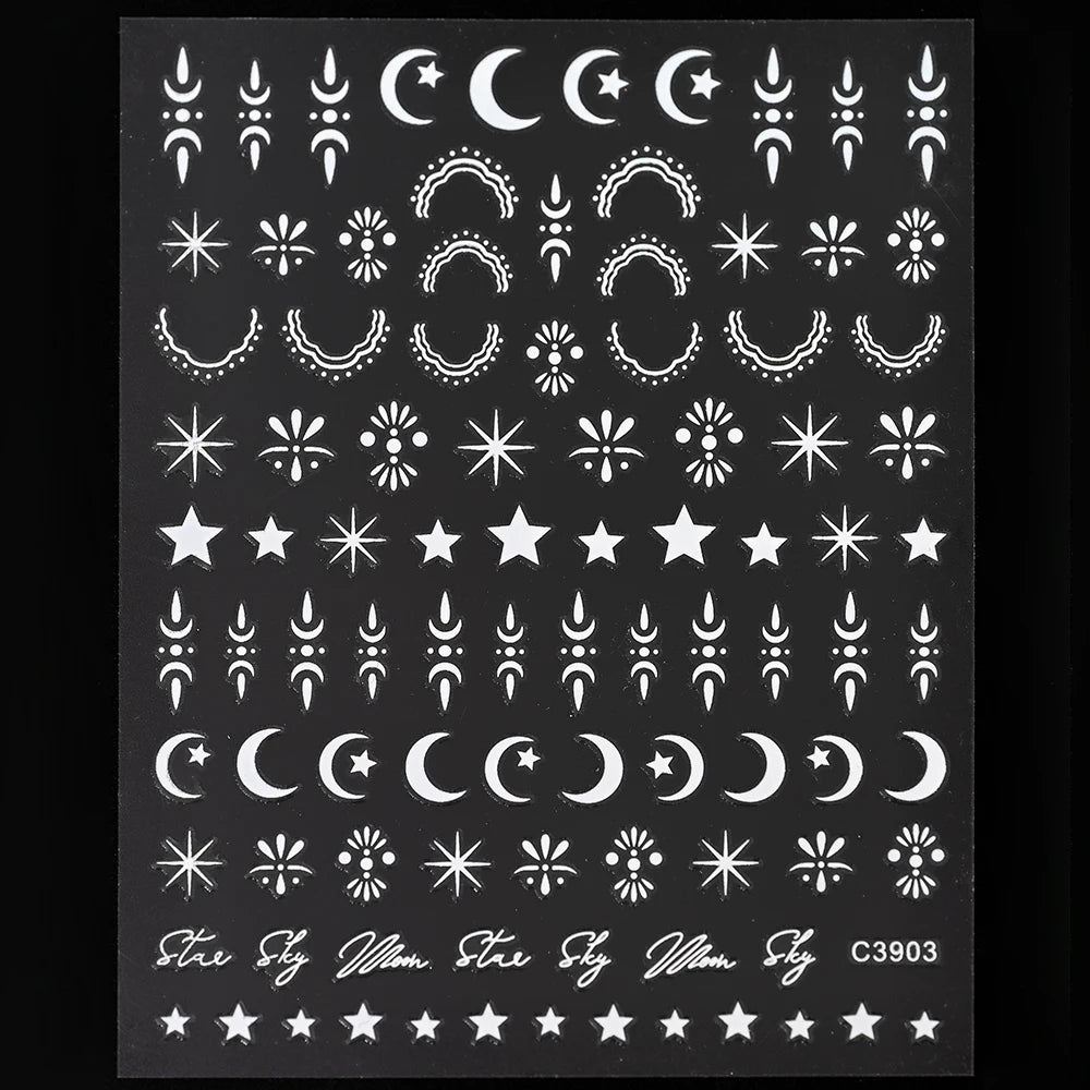3D Gold/ Silver Star/Sun/Moon Bronzing Nail Art Sticker Laser Star Moon Styles Nail Decal Gold Silver Self-Adhesive Slider 1Pcs