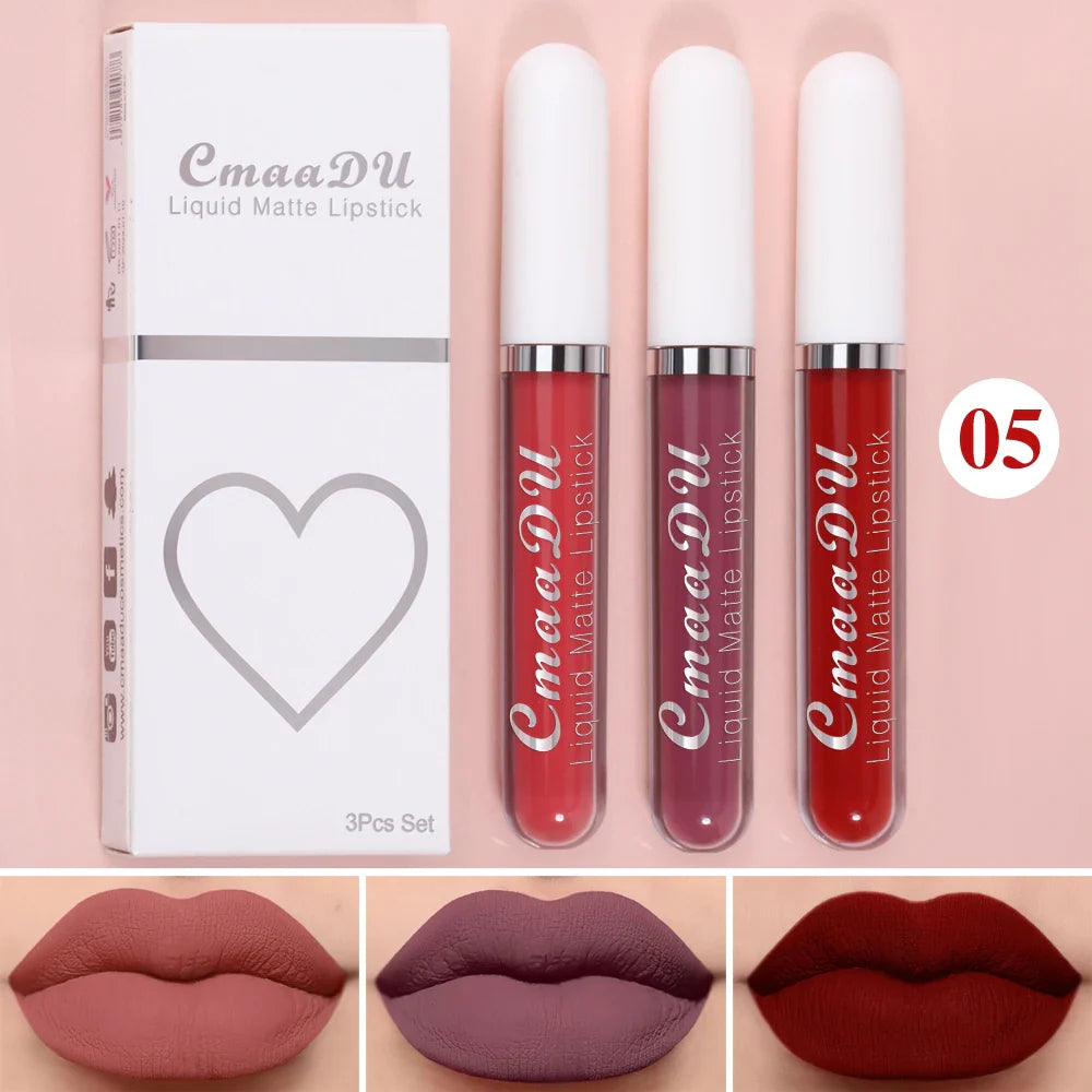 3-PCS Matte Lipstick Set – Long-Lasting, Non-Fading, Waterproof, Exquisite Gift for Daily & Holiday Use, Universal Shades