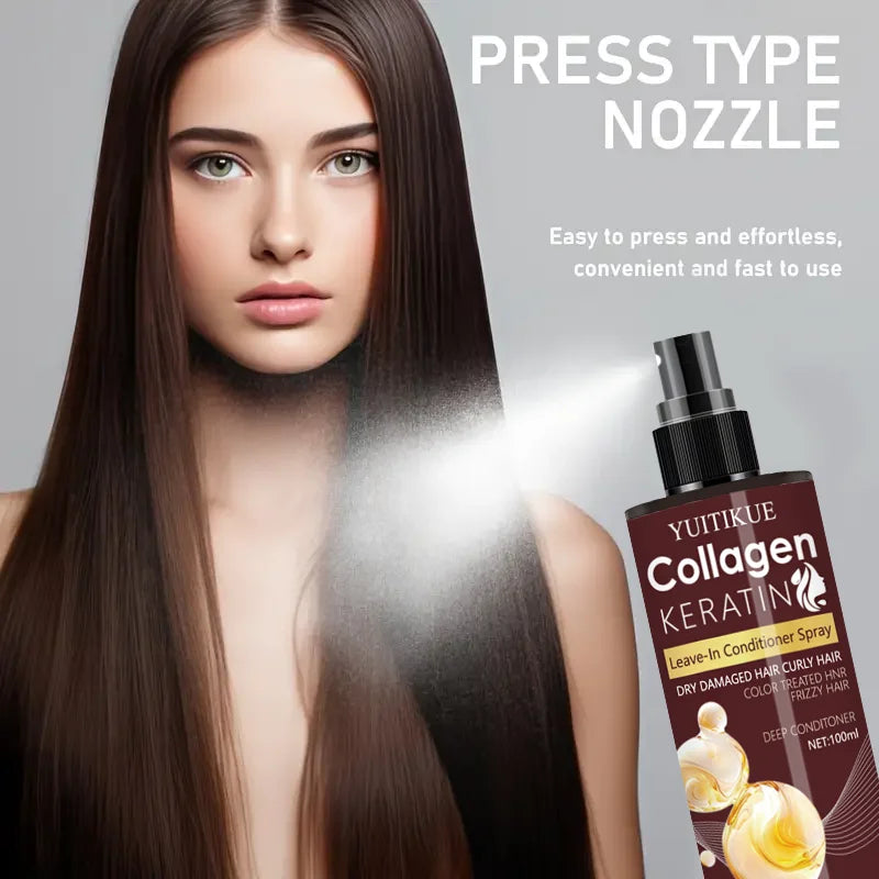 YUITIKUE Collagen Keratin Leave-In Spray for Dry/Damaged/Curly/Frizzy Hair - Deep Conditioner & Moisturizer with Visible Changes