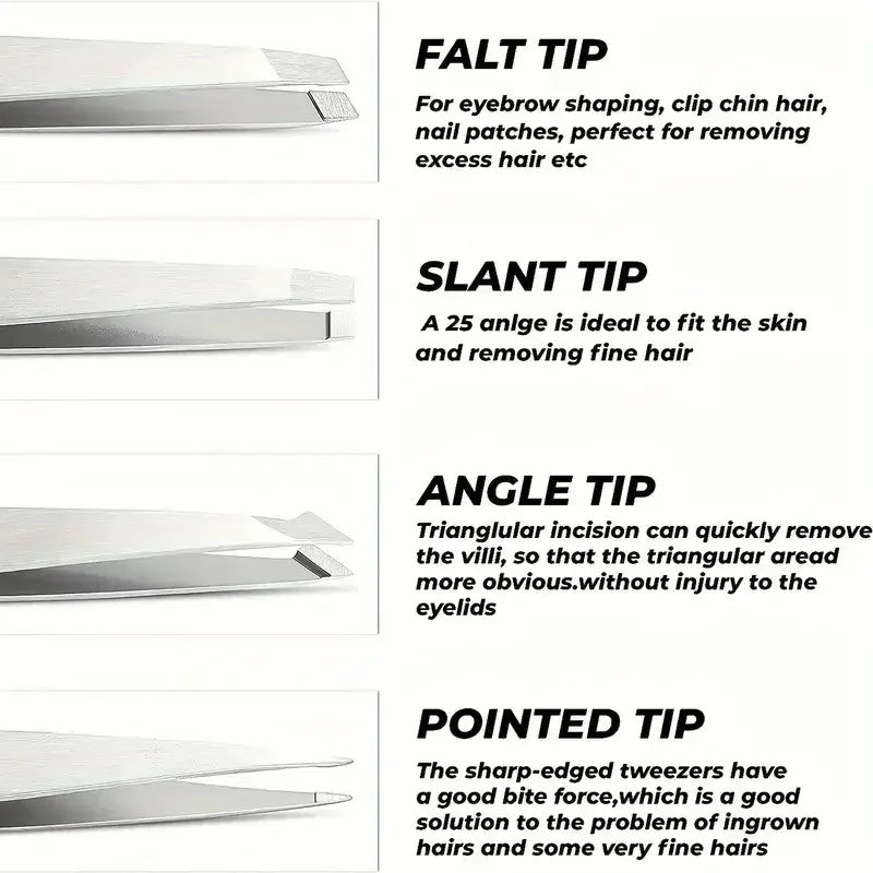4pcs Professional Tweezers Set Stainless Steel Perfect for Grooming Eyebrow Hair Removal Splinter and Ingrown Hair Removal More