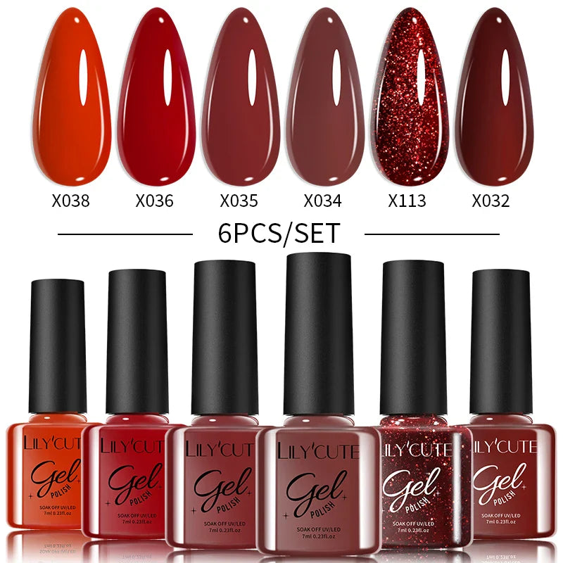 LILYCUTE 6PCs/Set Gel Nail Polish Set Kit Glitter Nail Gel Sequin Vernis Semi Permanent For Manicure Varnish UV LED Nail Art Gel