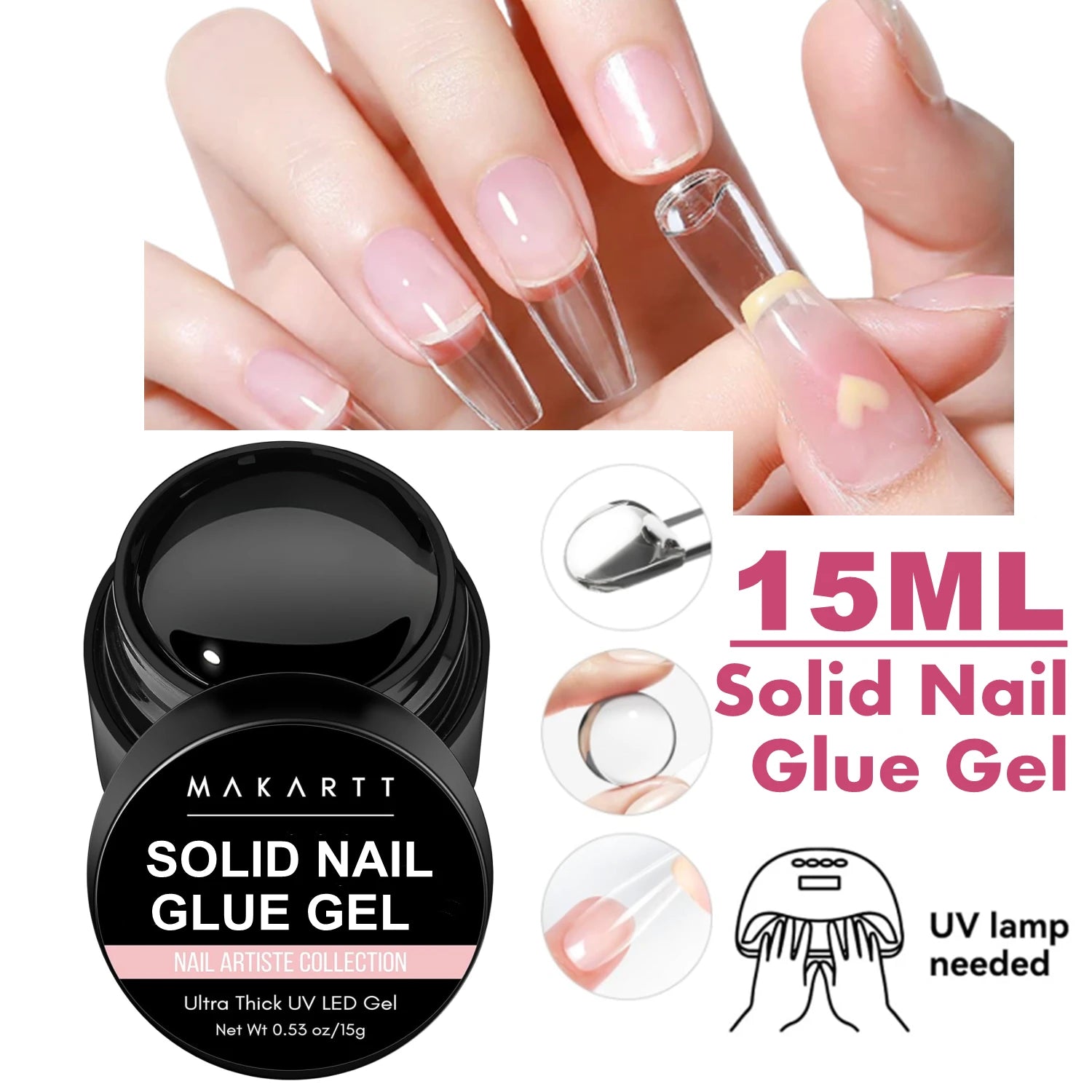 Nail Glue Remover for Press on Nails, 50ML Nail Glue Remover for UV Nail Glue, Non acetone Gentle Glue Off for False Nails Glue