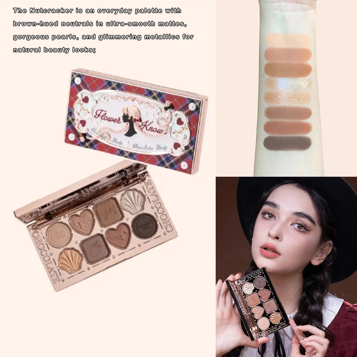 Flower Knows Chocolate Wonder-Shop 8-Color Eyeshadow Palette Matte Shimmer Waterproof Highly Pigmented Long Lasting Makeup