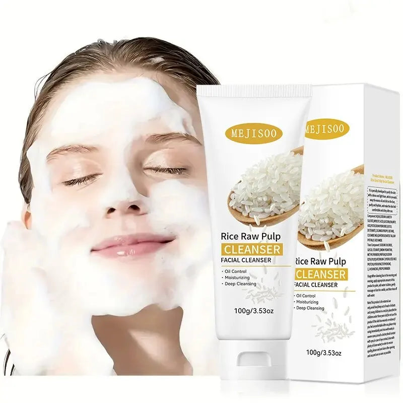 Rice Raw Pulp Facial Cleanser Face Wash Foam skincare Moisturizing Skin Brightening Rejuvenation Face Cleanser Skin Care