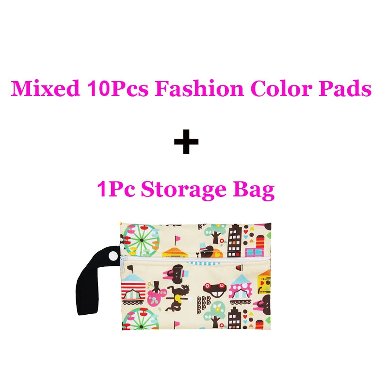 10PCS Reusable Menstrual Pads Soft Bamboo Cotton Sanitary Towels Washable PUL Fabric Panty Liner for Women with 1 Storage Bag