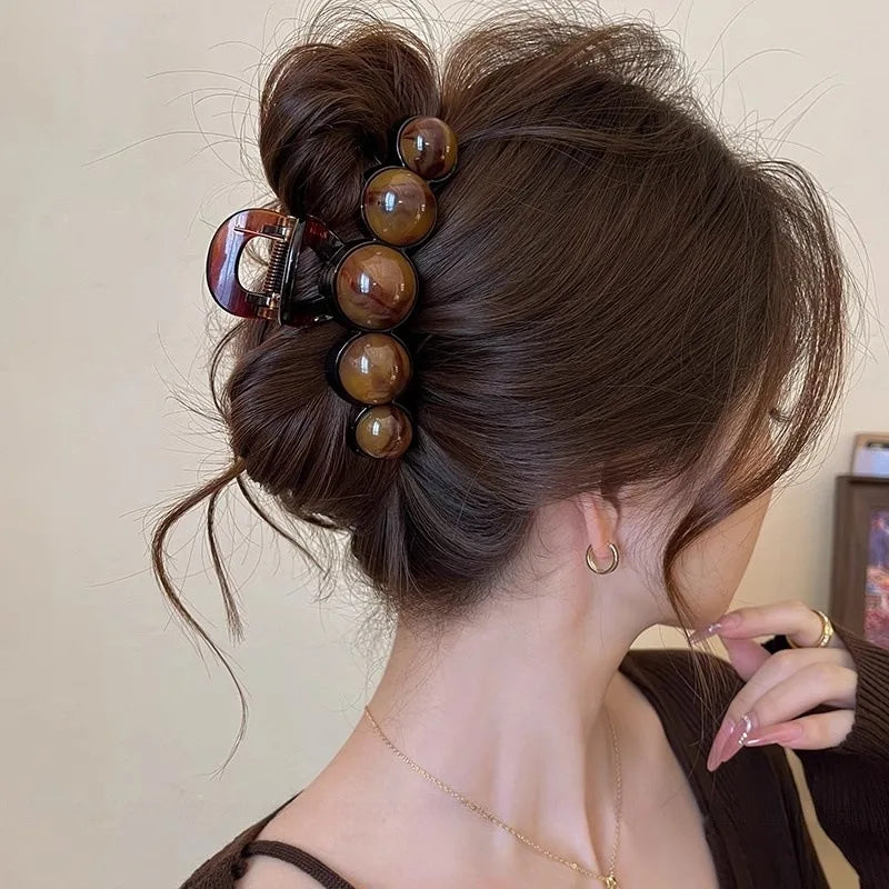 Retro Gradient Beaded Hair Claw 11Cm Women's Geometric Plastic Hairpin Shark Clip Fashion Everything Hair Clip Hair Accessories