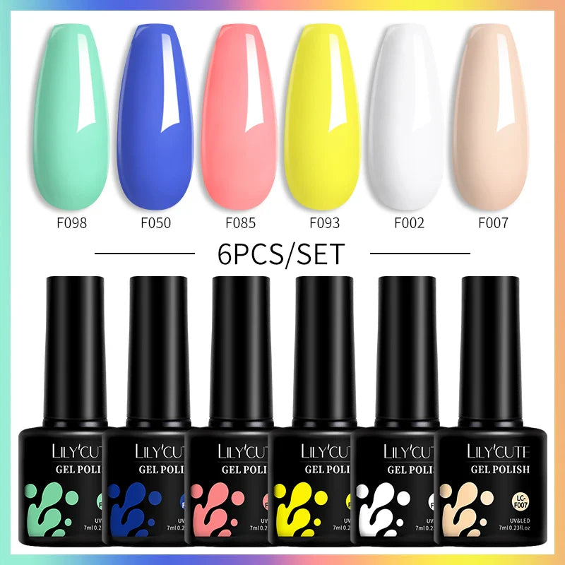 LILYCUTE 6PCs/Set Gel Nail Polish Set Kit Glitter Nail Gel Sequin Vernis Semi Permanent For Manicure Varnish UV LED Nail Art Gel