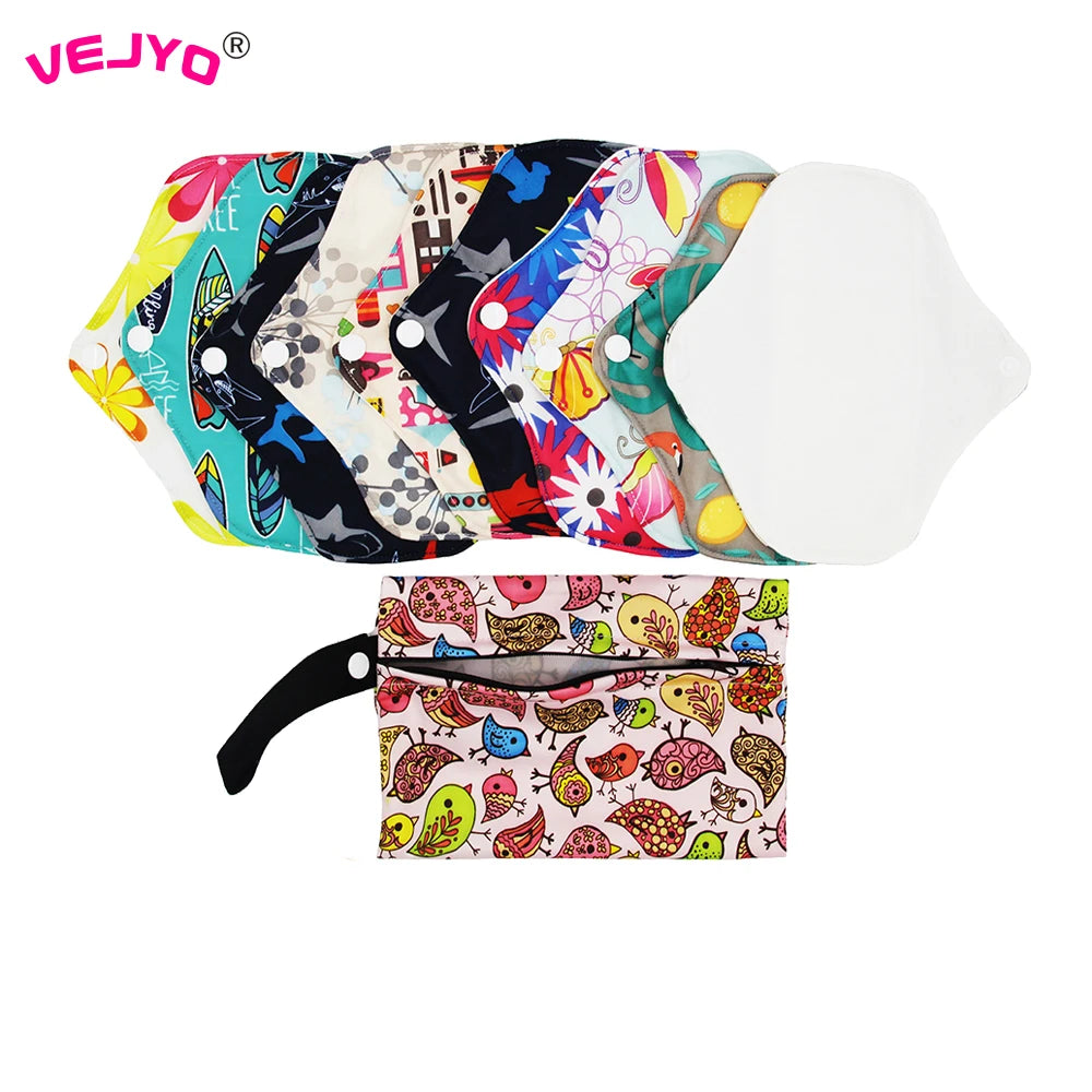10PCS Reusable Menstrual Pads Soft Bamboo Cotton Sanitary Towels Washable PUL Fabric Panty Liner for Women with 1 Storage Bag