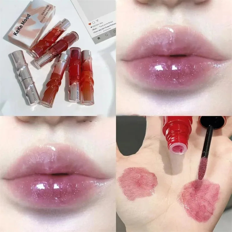 Crystal Nude Gray Lip Gloss Hydrating Mirror Korean Lip Glaze Sheer Nude Glitter Lip Tint Watery Shine Plumping Lipgloss Makeup