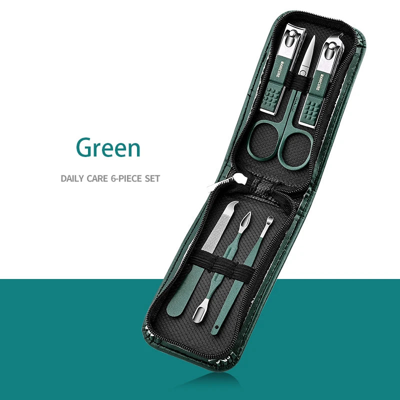 6 Pcs in 1 Portable Manicure Sets Pedicure Kits Bright Green Nail Clipper Set Personal Care Tools Eyebrow Scissors