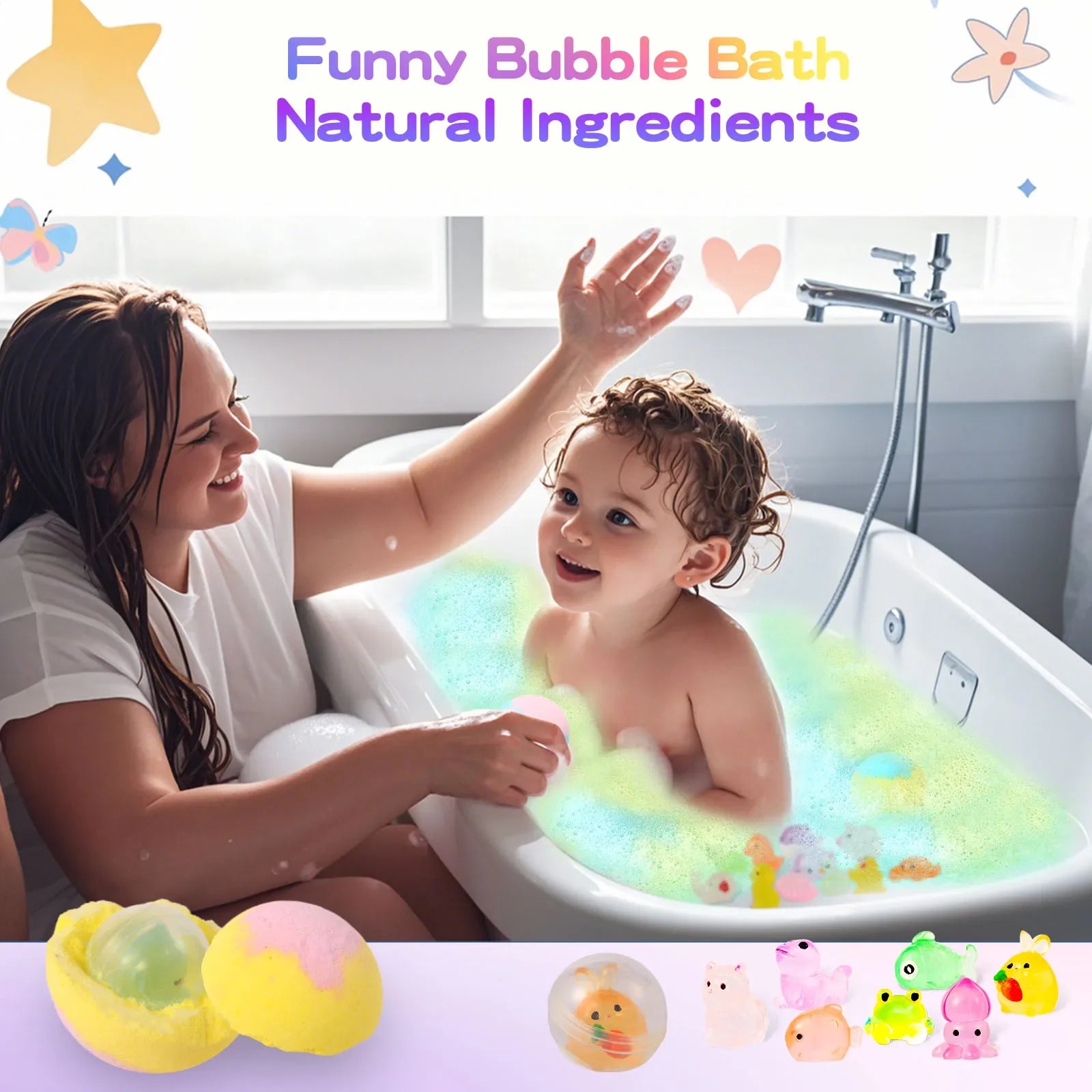 Bath Bombs for Kids with Surprise Inside, 24 Pack Natural Organic Kids Bubble Bath Fizzy for Girls Boys with Bath Toys Inside