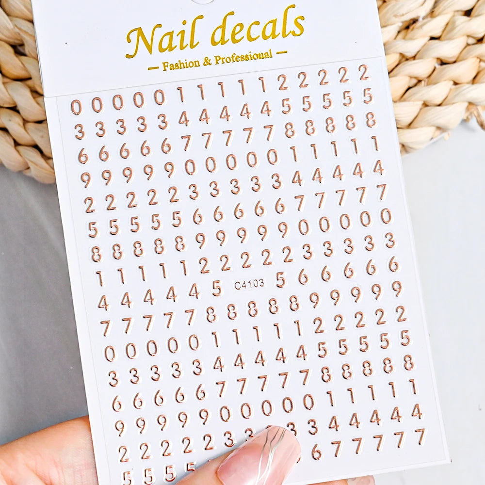 1Pc 3D Roman Letter Nail Stickers Gold/Silver/Black/Laser Alphabet Self Adhesive Decal Y2K English Words/Number Manicure Sliders