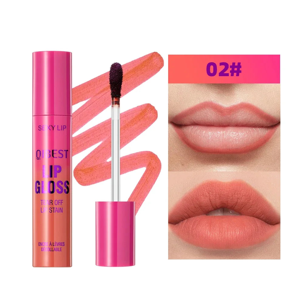 QIBEST Lip Liner Peel Off Tattoo Lipgloss Waterproof Lasting Lip Tint Red Brown Not Easy Fade Lip Stain Outline Contour Makeup