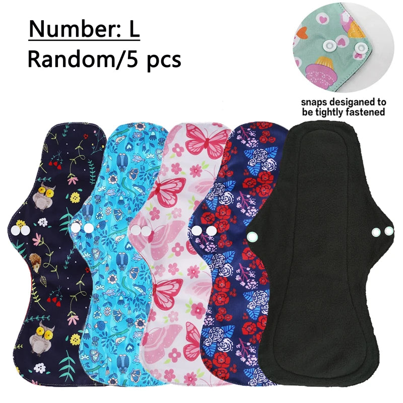 5/10pcs Reusable Menstrual Pad Female Breathable Heavy Flow Bamboo Charcoal Washable Sanitary Napkin Women Cloth Sanitary Napkin