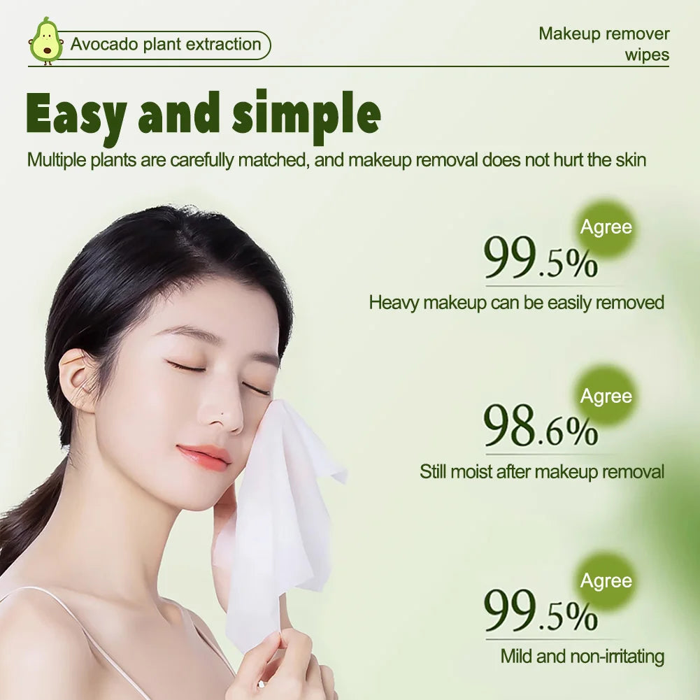 80 PCS Avocado Scented Makeup Removing Wipes - Deep Cleansing, Travel-Friendly, Single-Use
