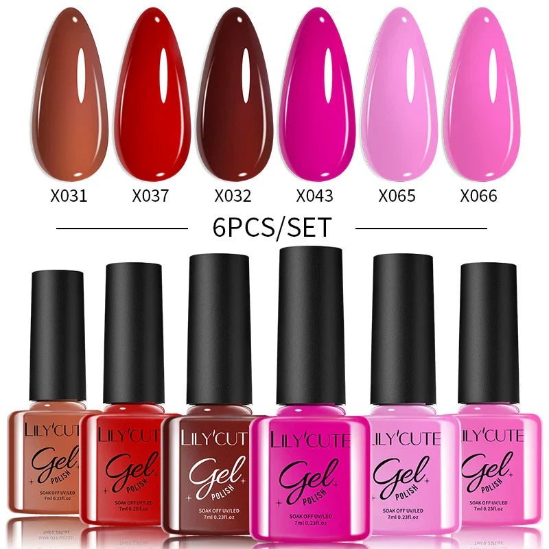 LILYCUTE 6PCs/Set Gel Nail Polish Set Kit Glitter Nail Gel Sequin Vernis Semi Permanent For Manicure Varnish UV LED Nail Art Gel