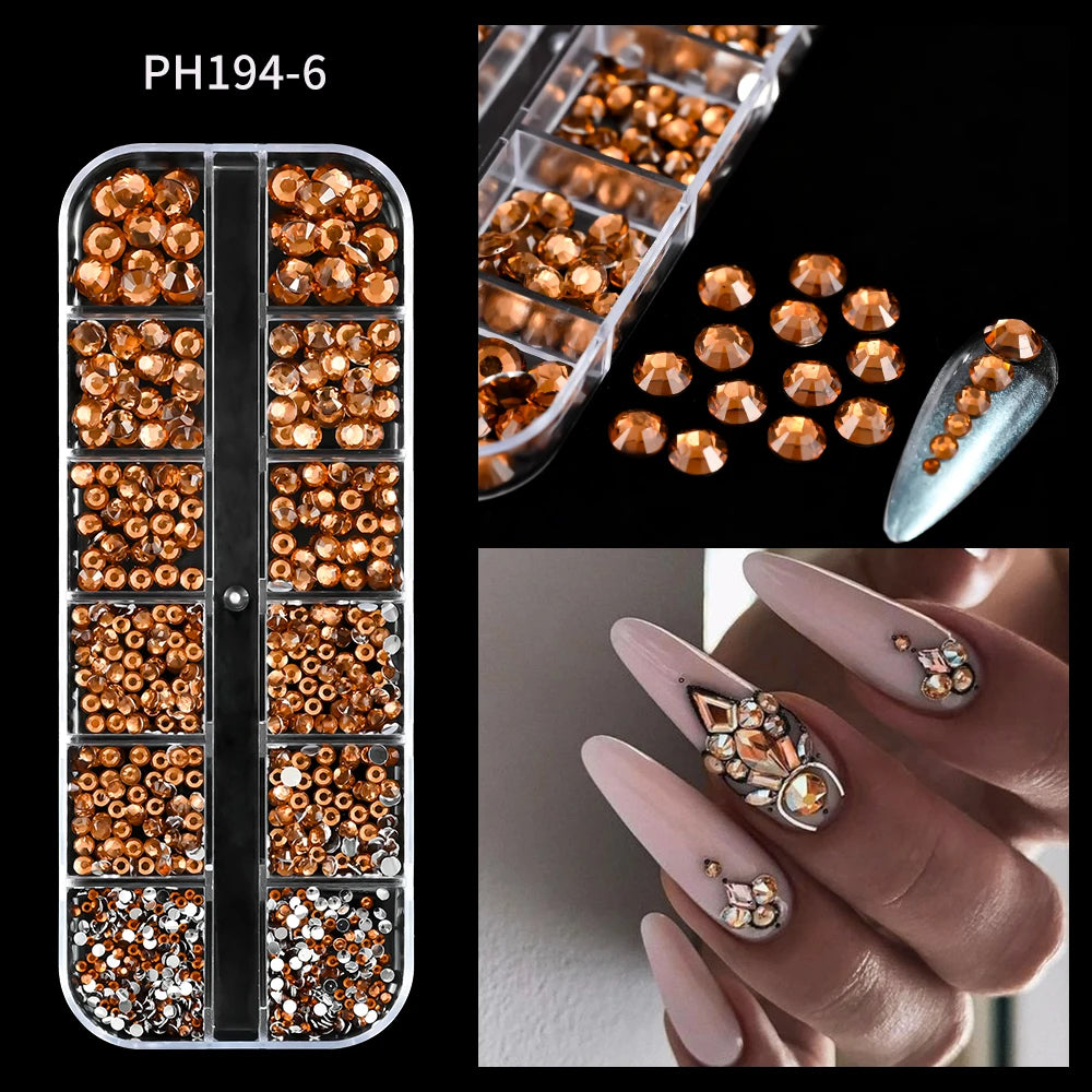 12Grids Pink Mixed Nail Rhinestones Luxury Nail Charms Glitter Crystal Jewelry Gems Nail Art Decoration DIY Manicure Rhinestones